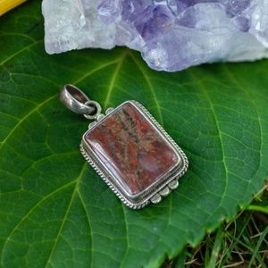Red Jasper Rectangle Sterling Silver Healing Pendant